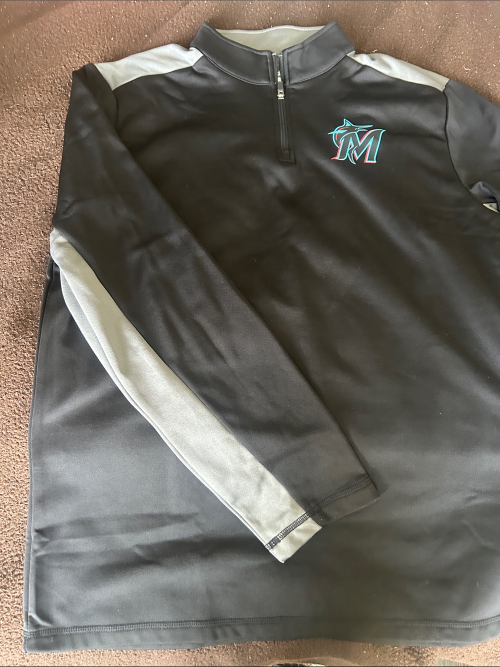 Fanatics Miami Marlins Black and Gray Quarter-Zip Pullover